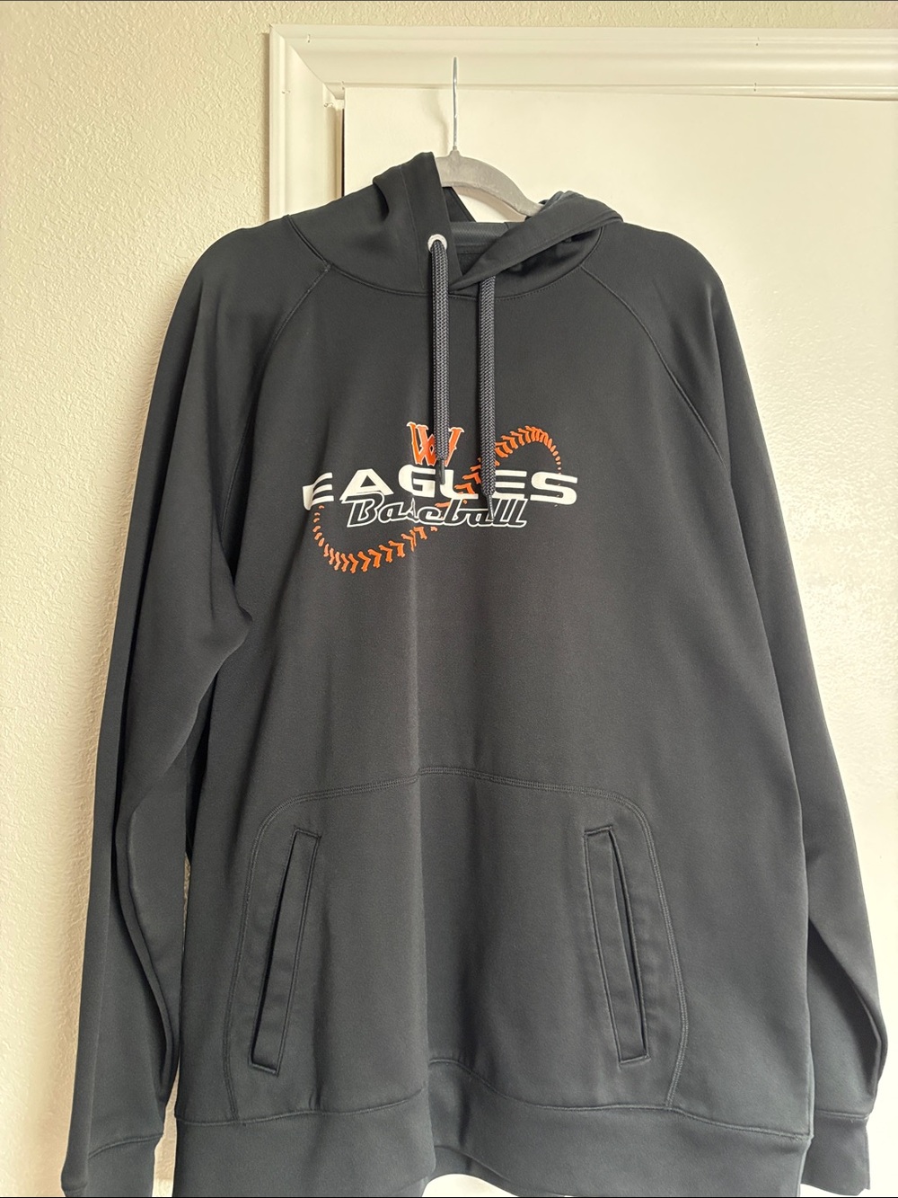 Sport-Tek Black Hooded Sweatshirt with Orange & White Eagles Baseball Logo